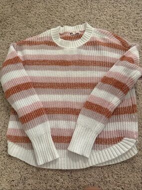 SO Striped Crewneck Sweater in White, Pink & Rust